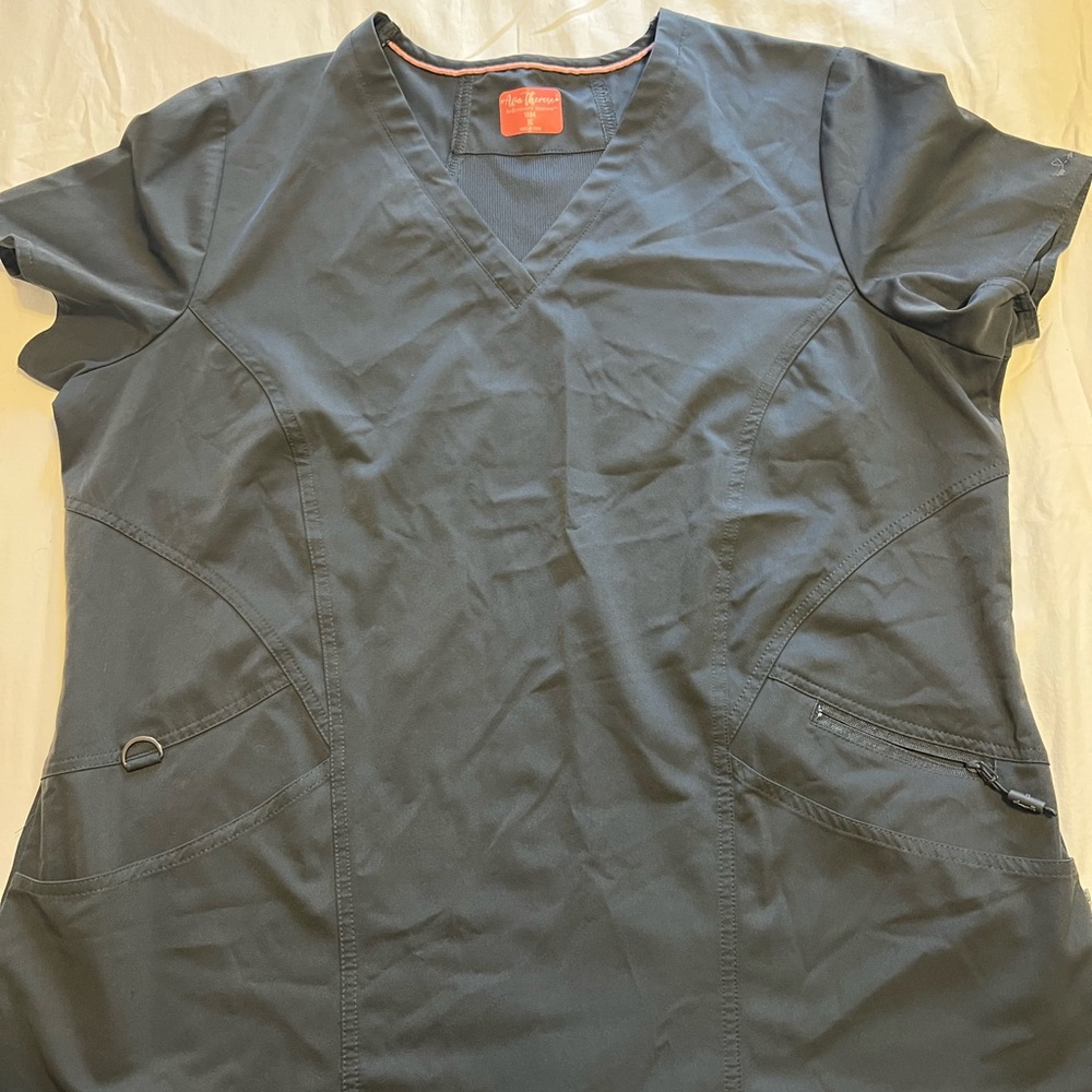 Grey v-neck scrub top